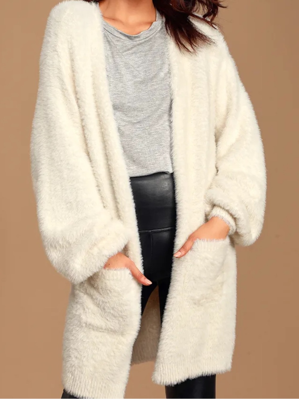 Lulu's Ivory Cream Cardigan Sweater Eyelash Knit Oversized Cardigan Small S
